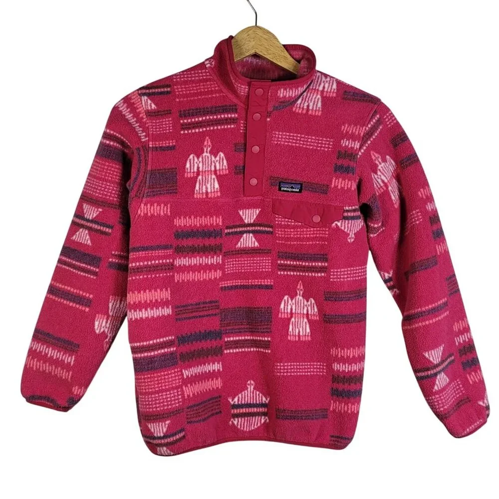 Patagonia Synchilla Fleece Pullover Jacket Pink Size 12 Large Snap-T Lightweight